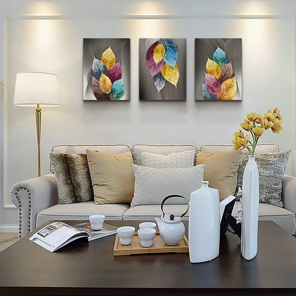 Canvas Wall Art for Living Room Decor Artwork Abstract Leaves Painting 3Pcs - Picture 1 of 6
